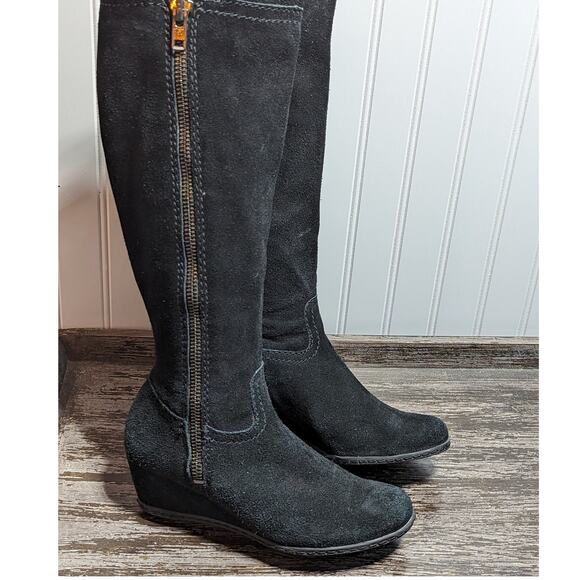 Franco Sarto Shoes - Franco Sarto Women's Black Suede Asher Wedge Heel Boots Size 7.5 M